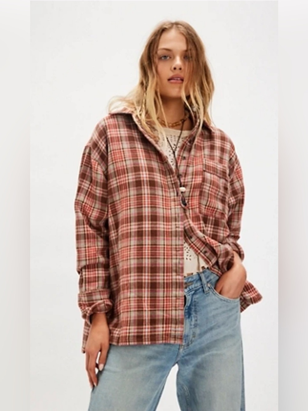 We The Free Hallie Plaid Shirt in Cocoa Combo